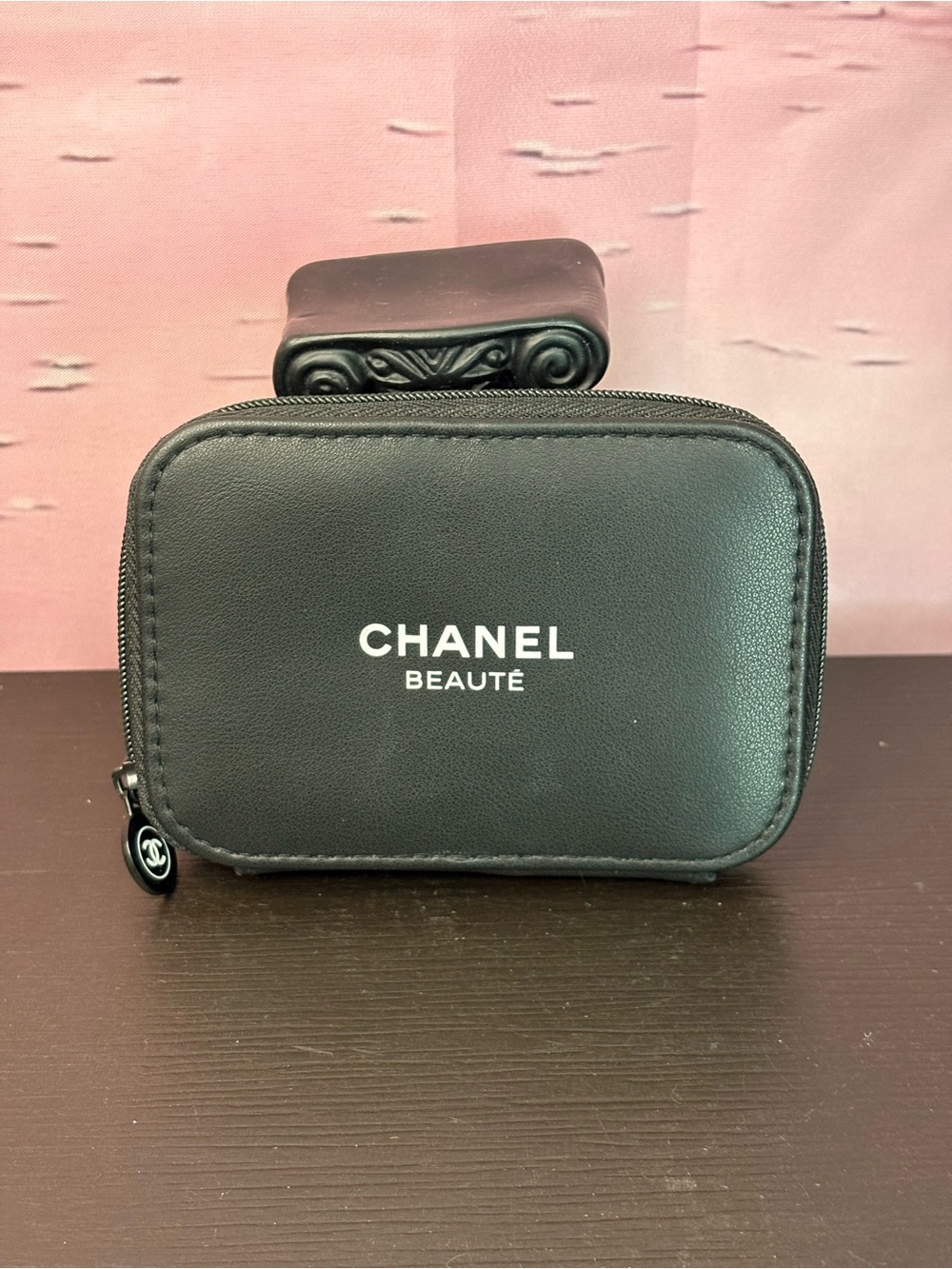 CHANEL Beauté Black Leather Zip Travel Case. Only comes with nail file. New